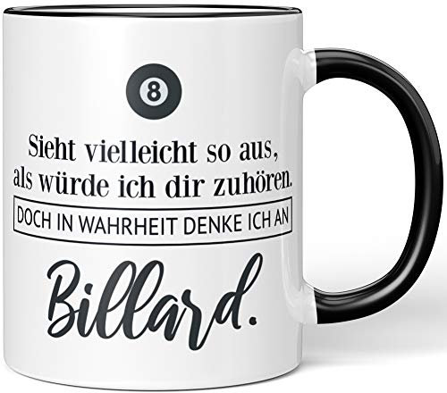JUNIWORDS Tasse, Sieht vielleicht so aus, als würde ich dir zuhören. Doch in Wahrheit denke ich an Billard (1001714), Wähle Farbe, Schwarz