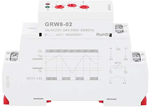 Temperaturregelrelais, AC/DC 24V-240V DIN-Schieneninstallation Temperaturregler mit Prüfspitze GRW8-02