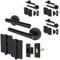EAI Black Door Handle Latch Set - Pack of 4 | Round T-Bar Internal Door Handles, Latch (64mm), Hinges (76mm)| Matt Black Lever on Rose | Oliena Range