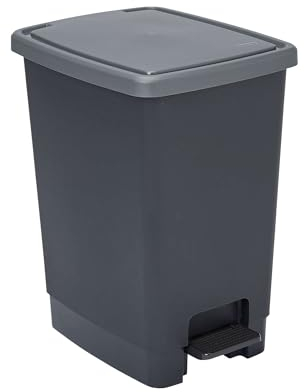 Sundis Flat Bin, Mülleimer 30l mit Pedal,aus recyceltem Kunststoff, rechteckig, mit Henkeln zum Aufhängen und Verstecken der Tasche, schwarz und anthrazit, für Küche, Büro, Waschküche, Garage
