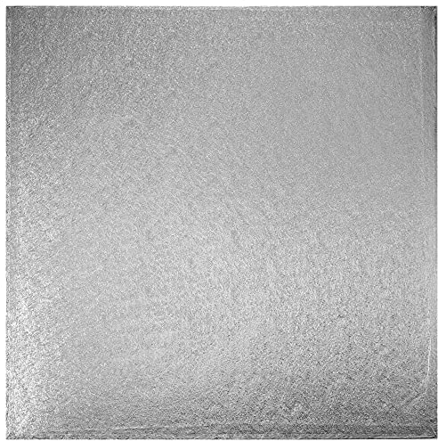 DecoPac Quadratische Kuchenplatte, mit Folie überzogen, stabil, 1,2 cm dick, 5 Stück, Silber – 45,7 cm
