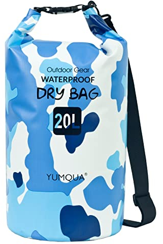 YUMQUA Dry Bag Wasserdichter Tasche 5L 10L 20L 30L 40L wasserdichte Beutel Packsack für Kajak Boot Angeln Rafting Camping Snowboarden Schwimmen Wassersport (Camouflage Blue, 20L)