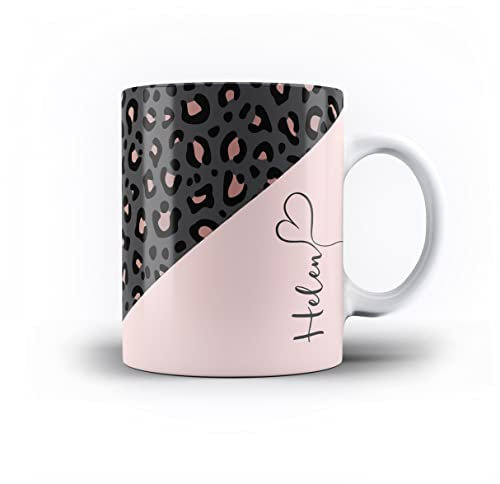 iCaseDesigner Personalised Animal Print Custom Name Mug - 4. Leopard Print Pink Grey