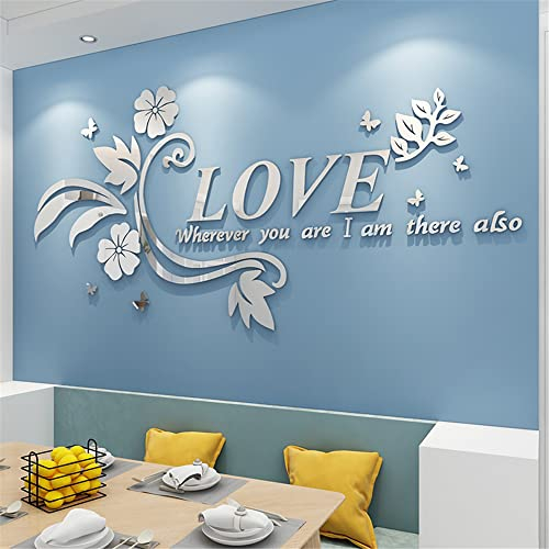 Wandtattoo LOVE 3D Wandaufkleber Sticker DIY Wandsticker Wanddeko Deko für Schlafzimmer Wohnzimmer Sofa Hintergrund Art Home Deco Puzzle Handgefertigt im Innenbereich Dekoration (L, Silber)