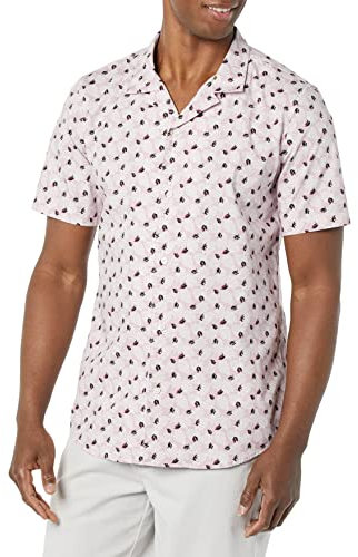 Amazon Essentials Men's Vacation Cotton Button-Down Resort Shirt, Short Sleeve, Lavender Palm Leaf Print, XL