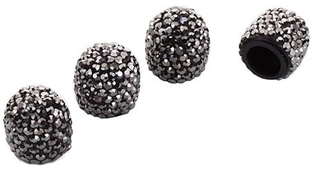 Ventilkappen Auto, 4 Stück Universal Diamant Glitzer Strass Autoreifen Ventilkappen, Schöner, Langlebiger Reifenventil Staubkappen, Autoventil Kappe für PKW, Motorräder, LKW (Schwarz)