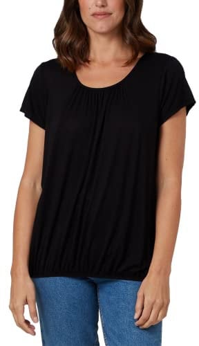 STAR FASHION Women’s Plain Gypsy Scoop Neck Elastic Waist Cap Sleeve Vest Top Ladies Loose Fit Balloon Top Pleated Blouse Shirts Elasticated Stretch Summer Jersey 16-18 Black