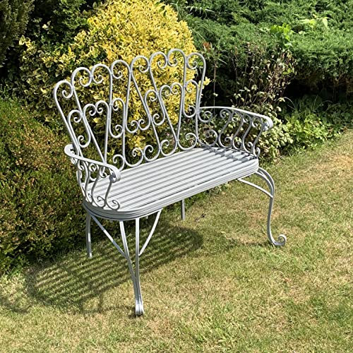 Home Shopping Selections Grey Garden Bench Victorian Steel Style Outdoor Patio Terrace Furniture