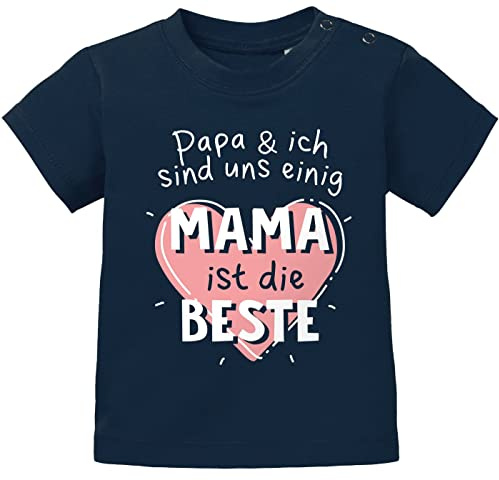 MoonWorks® Baby T-Shirt Kurzarm mit Spruch Papa und ich sind Uns einig Mama ist die Beste Herz Babyshirt Mädchen/Jungen