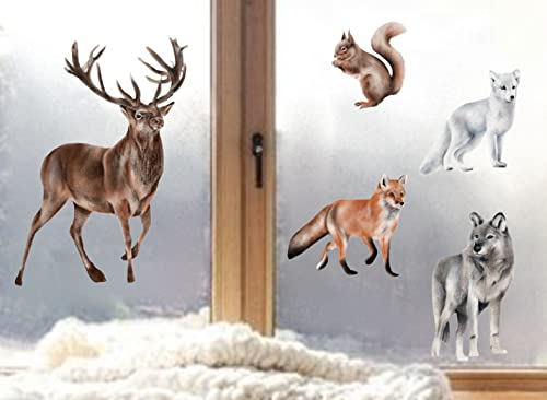 wolga-kreativ Fenster Fensterbilder Glasdekorfolie Motiv Fensterfolie FenstertattooWinter Weihnachten Advent Hirsch Waldtiere Aufkleber Fenster wiederverwendbar Kinderzimmer Deko