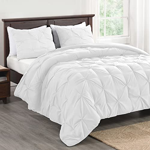 Basic Beyond Bettwäsche-Set für Doppelbett, Quetschfalten, Biesen, mit Bettdecke und Kissenbezug, Weiß