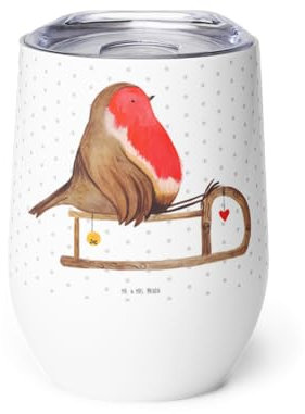 Mr. & Mrs. Panda Weinbecher Rotkehlchen Schlitten - Geschenk, Weihnachten, Weinglas Rustikal, Weinverkostungsglas, Rotweinglas, Weißweinglas, Weinkelch, Vogel