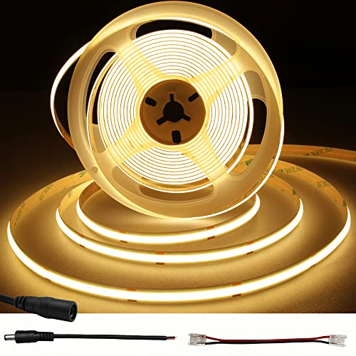TTWAY COB LED Streifen 5M, Warmweiß 2700K DC24V LED Strips mit 480LEDs/M, CRI 93+, 8mm Breite, gleichmäßiges Licht, COB LED Strips für Innen Heim Küche DIY Dekoration (Netzteil Nicht Enthalten)