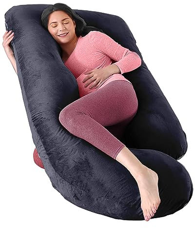 Trongle Pregnancy Pillow with Velvet Cover, 53in 100% Cotton U-Shape Maternity pillow for sleeping, Detachable &Washable Full Body Pillow for Pregnant Women with Ergonomic Design, Pregnant Gift, Black