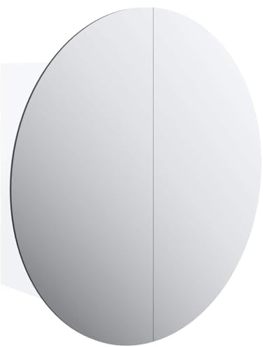 vidaXL Badezimmerschrank mit Rundem Spiegel & LED Weiß 40x40x17,5 cm