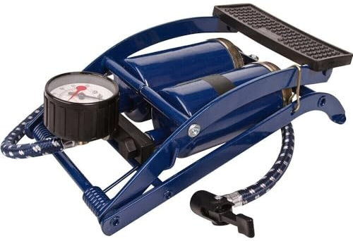 TWIN DOUBLE BARREL CYLINDER AIR INFLATOR FOOT PUMP CAR VAN BICYCLE BIKE TYRE NEW