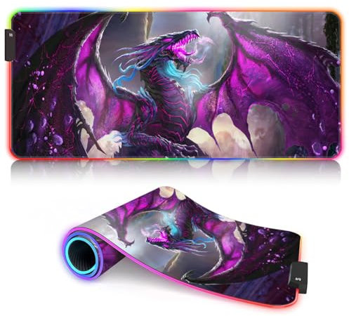 Tapis Souris Jeu RGB XL Tapis Souris antidérapant avec Base en Caoutchouc pour Clavier d'ordinateur, Tapis Souris pour PC, Ordinateur Portable, Bureau, Tapis Souris Jeu Dragon 30 x 80 cm