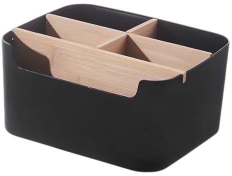5 Fächer Schreibtisch Organizer, Holz Schreibtisch Schreibwaren Aufbewahrungsbox, Multifunktionale Herausnehmbaren Büro Organizer Desktop Fernbedienungshalter, für Kosmetika,Stifte,Brillen (Schwarz)