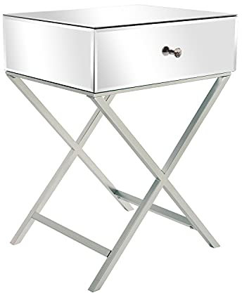 Beistelltisch mit 1 Schublade, verspiegelt, Nachttisch, Nachttisch, Nachttisch, 48 x 40 x 66,8 cm (Farbe: B)