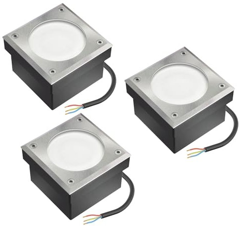 ledscom.de 3x LED Pflasterstein Bodeneinbauleuchte NEOLUM für außen, IP67, eckig, 10 x10cm, inkl. GX53 Leuchtmittel, 51lm, warmweiß