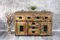 SAM Sideboard Libro II, Mangoholz massiv + bunt, Kommode mit 2 Holzschiebetüren, 7 Schubladen & 2 offenen Fächern, Türelemente, Griffe & Reling aus Eisen, 150 x 90 x 45 cm, Shabby Chic