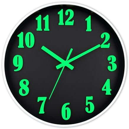 DIYZON 12'' Luminous Wall Clock, Silent Non-Ticking Battery-Powered Design - 3D Illuminated Numbers & Night Light Clock for Kitchen, Bedroom & Living Room