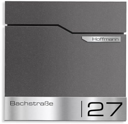 Metzler Design Briefkasten Thobe - inkl. V2A Edelstahl-Namensschild - Wandbriefkasten in Eisenglimmer DB 703 - Postkasten inkl. Zeitungsfach - Größe: 37 x 37 x 10,5 cm