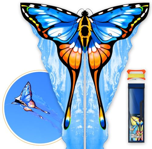 SGftre Schmetterlingsdrache mit Tüll-Schwanz 140x290 cm – Leichtflieger für Familien & Kinder ab 6 Jahre – Inkl. Video-Anleitung & Tragbarer Tasche – Ideal für Strand, Park und Outdoor-Abenteuer