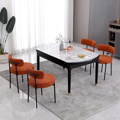 AISALL Esszimmerstühle 4er Set mit Rückenlehnen,Küchenstühle Gestell aus Schwarze Metall, Polsterstuhl Modern Retro Design Stühle, Stühle für Küche, Esszimmer, Orange