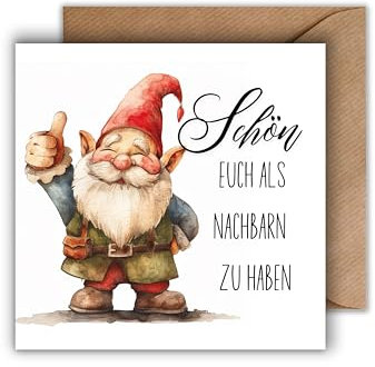 WBdesignz Nachbar Karte mit Umschlag - Nette Geschenkkarte “Schön euch als nachbarn zu haben” Willkommen Karte Nachbarschaft Glückwunschkarte Geschenkkarte zum Einzug (125 x 125 mm)