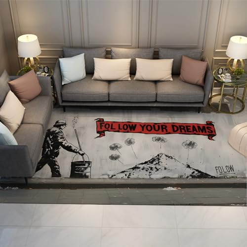 WEECHAINGE Banksy Stil Graffiti Bereich Teppiche neben Teppichen Waschbar Anti Rutsch Inspirierende Zitate Boden Teppiche Matte für Schlafzimmer Wohnzimmer 180x300cm