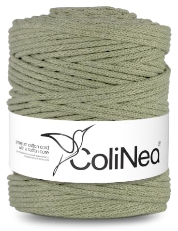 ColiNea Baumwollkordel mit Baumwollkern 5 mm 200m Baumwollgarn DIY Makramee Stricken Cotton Cord ideal für Makramee Handwerk Baumwollseil für Basteln (Olive)