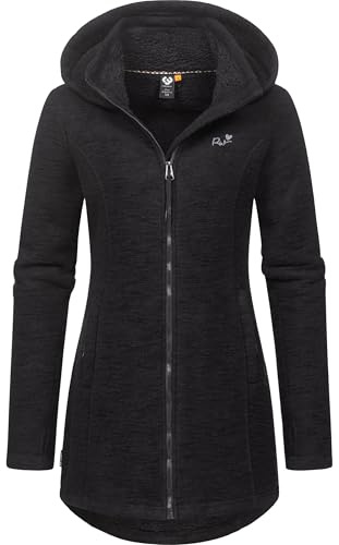 Ragwear Damen weiche Strickjacke mit Teddyfell-Innenfutter und Kapuze Lange Übergangsjacke Leysha Melange YOUMODO Black Gr. S