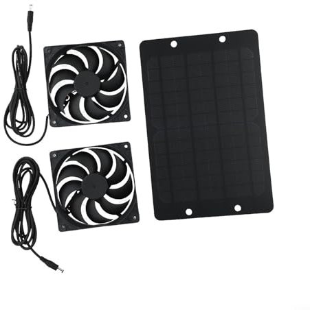 para Puupaa Extractor de aire con paneles solares para exteriores, ventilador dual de 10 W, 12 V, extractor de aire, ventilación de refrigeración para invernadero de aves de corral (1 panel solar, 2