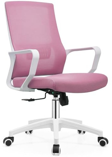 Shally Dogan Sedia da Ufficio Ergonomica Girevole con Supporto Lombare, Poltrona da Scrivania, Studio, Cameretta, Reclinabile con Altezza Regolabile, Base Bianca Robusta, Schienale Antisudore (Rosa)