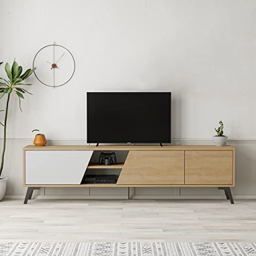 Hocuspicus HOCUS PICUS TV Cabinet | 3-Door and 2-Tier Shelf Wooden Storage Cabinet | TV Units for Living Room | Lowboard Table Extra Large Modern TV Stand up to 65 Inch TVs | 180cm Oak, White