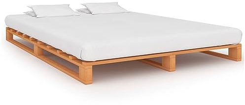 Sufrk Palettenbett Bettgestell Bett Holz Betten Paletten Bett Massivholzbett Braun Massivholz Kiefer 180×200 cm