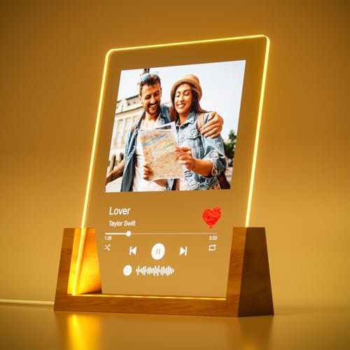 Ecavboc Personalisierte Weihnachtsgeschenke Foto Bilderrahmen LED, für Frauen&Männer Spotify Glas Freund Familie zum Valentinstag, Jahrestag, Geburtstag