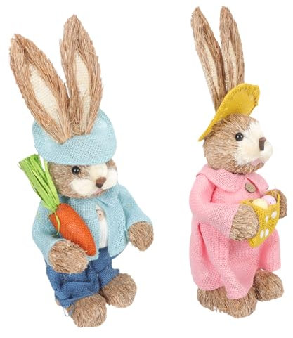 CORHAD 2stücke Stroh Hase Osterhase Dekoration Stroh Woven Kaninchen Schmuck Tischdeko Garten Osterhasen Form Schmückt Osterdekoration