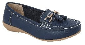 Jo & Joe Ladies Wide Fit Flat Leather Tassel Moccasins Loafer Nautical Shoe Plimsole Pumps Womens. Dark Blue Size 4