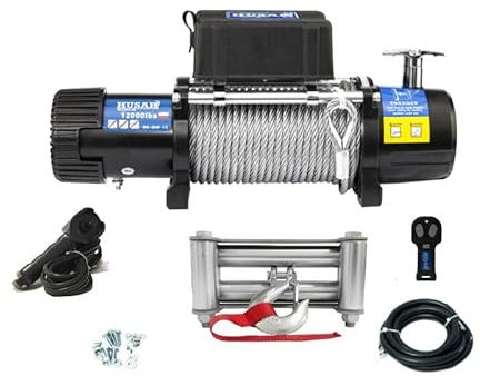 Husar Winch Treuil électrique 12000 lbs | 5443 kg 12V avec Corde en Acier 25m x 9.5mm,Commande sans fil,Transmission Planétaire à 3 étages,Idéal Pour,Véhicules Tout-Terrain,Véhicules 4x4,OFF-ROAD