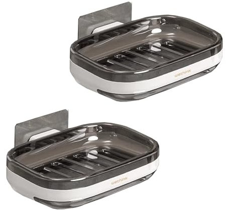 2PCS Soap Holder Shower, Suction Soap Dish, No Drilling Suction Soap Dish for Shower, Bathroom Soap Holder, Soap Dish Suction, Stick on Soap Dish, Bar Soap Case, Soap Dish for Shower, Bath, Tub - Gray