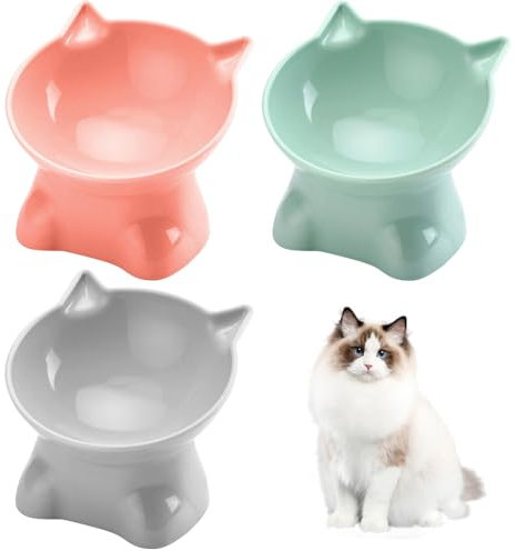 Cuenco elevado de cerámica para gatos y perros, apto para animales pequeños, color verde (3p, monocromo)