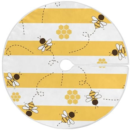 Tappeto Albero di Natale Bee Stripe Gonna Albero di Natale Decorazioni Gonna Base Tappetino Copertura Morbido Copri Base Albero Natale per Capodanno Festa Natale L