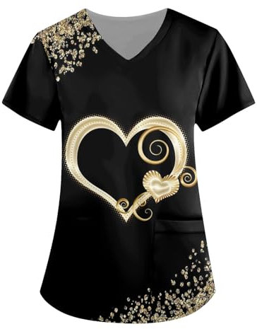 Generisch Damen Valentinstag Kasack Pflege Kleidung Schlupfkasack Tunika T-Shirt Medizinische Uniformen Altenpflege Kostüm Valentinstagoutfit Gutschein 2025 Angebote(3-Black,XL)