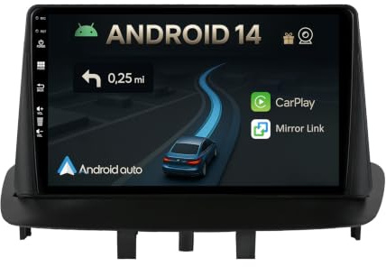 CADLEY Android 14 Autoradio für Renault Megane 3 2009-2014-mit Wireless Apple CarPlay|Android Auto|Mirror Link|GPS Navigation|Bluetooth 5.0|WiFi |USB|Navi|FM+Rückfahrkamera
