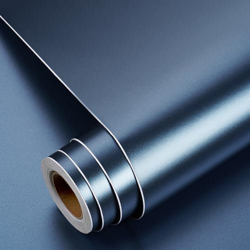 YENHOME Papier Adhesif Bleu pour Meuble Cuisine Effet Inox 40x300cm Adhesif Meuble Bleu Foncé Brossé Metal Armoires Papier Peint Mat Imperméable Film Vinyle Autocollant pour Bureau Frigo Micro-Ondes