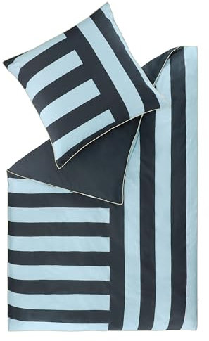 Esprit Bettwäsche 135x200 Baumwolle blau - Luxus Renforcé Bettwäsche Set 2teilig in Hotelqualität mit Reißverschluss - Streifen Muster - Bettdeckenbezug + Kopfkissenbezug 80x80cm - Öko-Tex