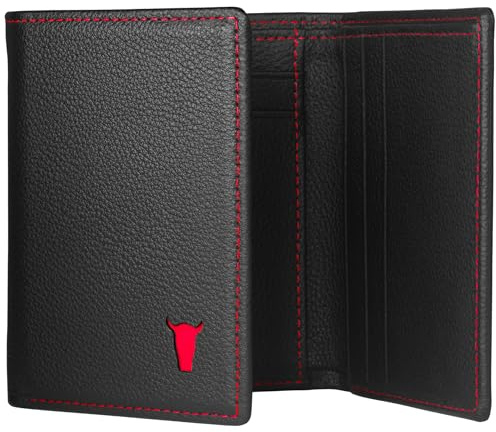 TORRO Dreifach-Faltbare Leder Brieftasche – Premium Dreifach-Faltbare Schmale Geldbörse aus Leder für Herren mit 9 Kartenfächern und RFID-Blockierung (Schwarz)