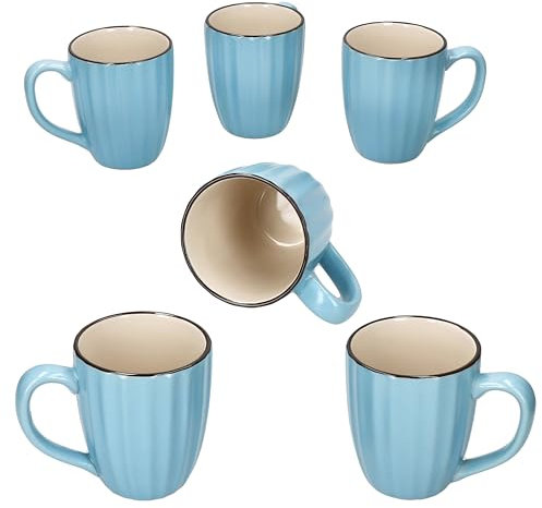 MÄSER OSITA Hellblau 6er Set Kaffeebecher I 300 ml I blau & cremefarbene Steingut-Becher mit Henkel für 6 Personen I Tassen für Heißgetränke wie Tee, Kakao & Co
